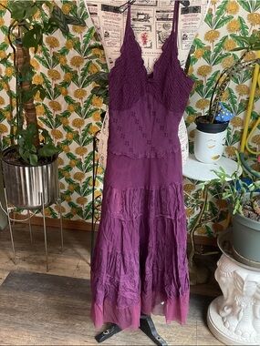 connected apparel Plum Tiered Lace Maxi Dress